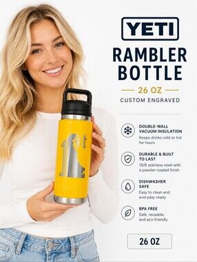 YETI Rambler 26oz Bottle | Custom Engraved Delaware Design | Yellow